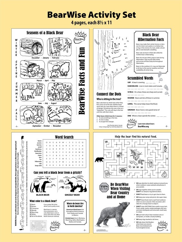 BearWise Facts & Fun 4-page Activity Set