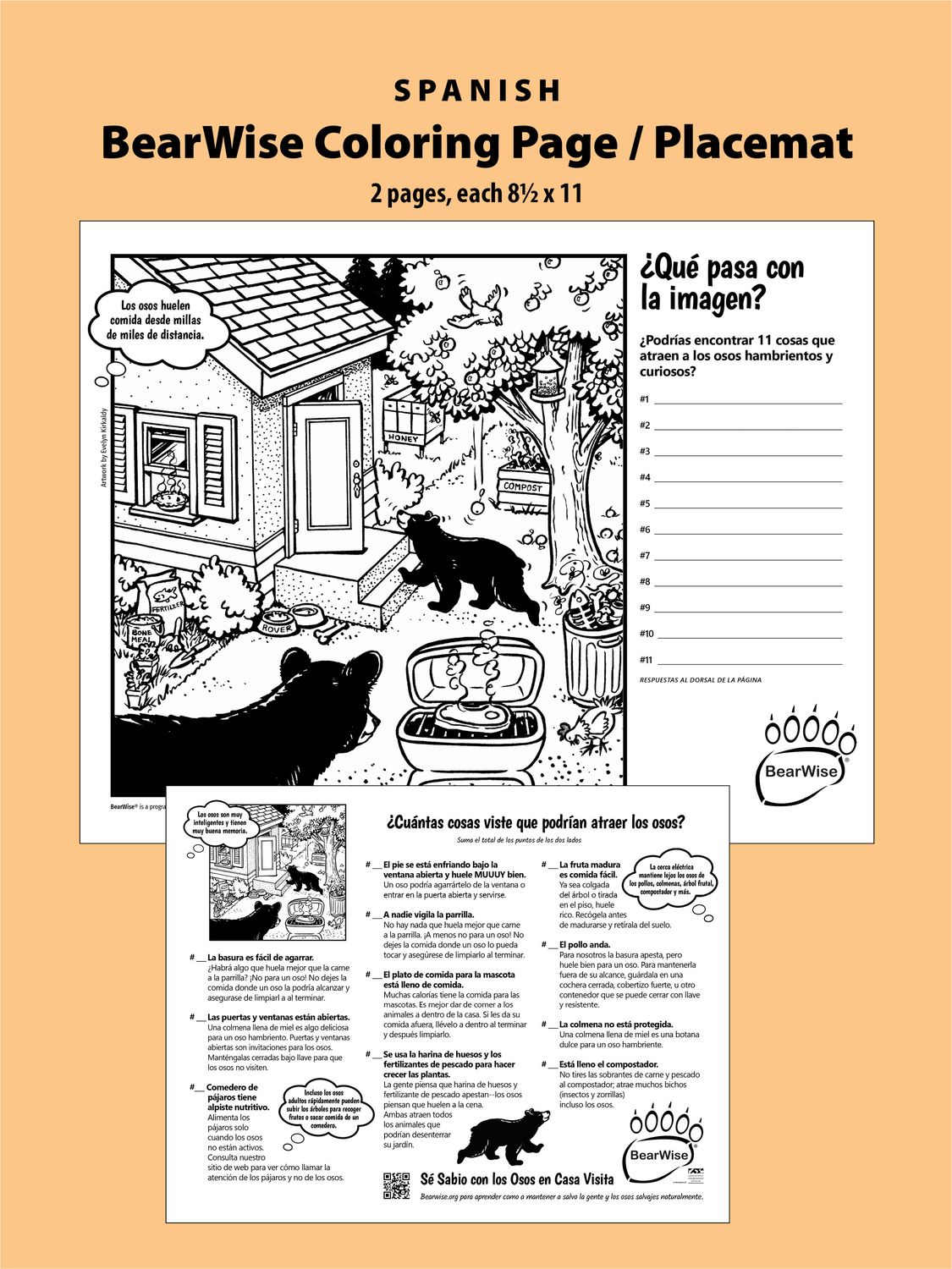 BearWise Spanish Coloring Page / Placemat